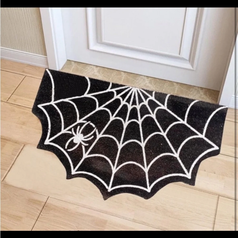 New! Gothic Decor Doormat / Rug Spider Web Design. Size: 20” x 31”. Black/White